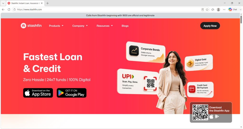 Stashfin Loan Home Page