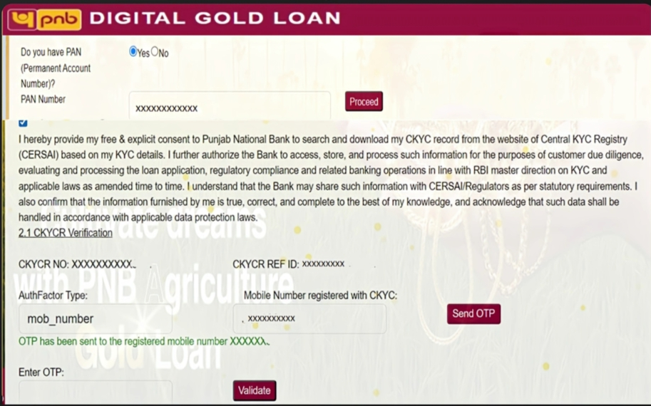PNB Digi Gold Loan - KYC Page