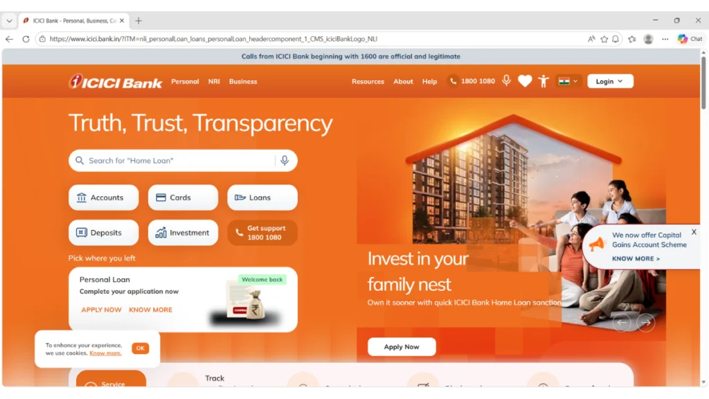 ICICI Bank Home Page
