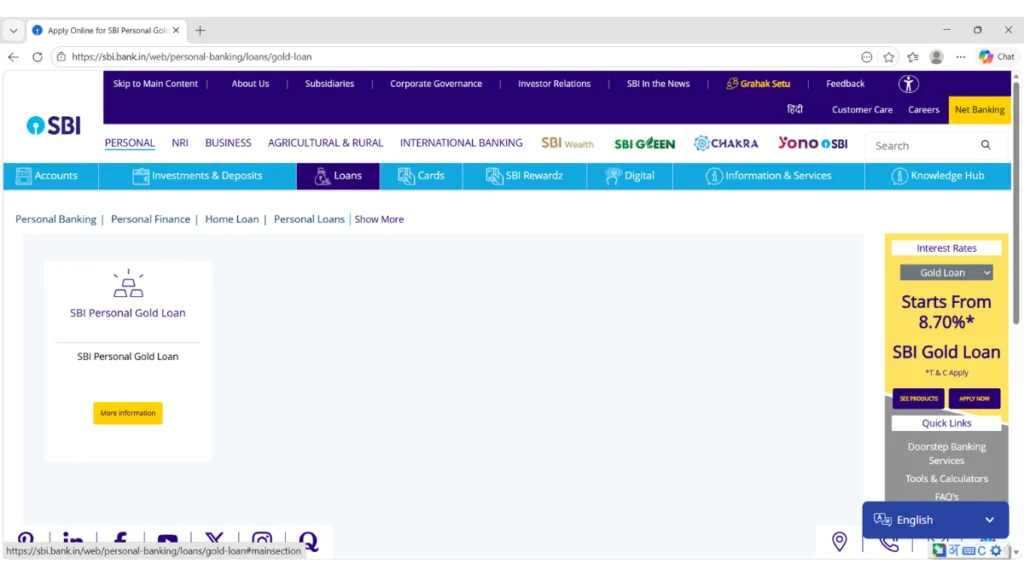 SBI Gold Loan Page