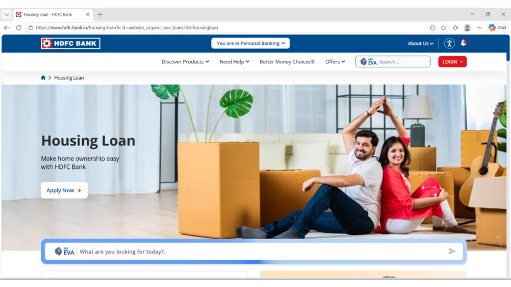 HDFC Home Loan Page - Click on Apply Now