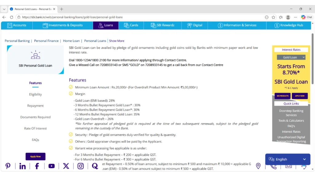 SBI Gold Loan Details