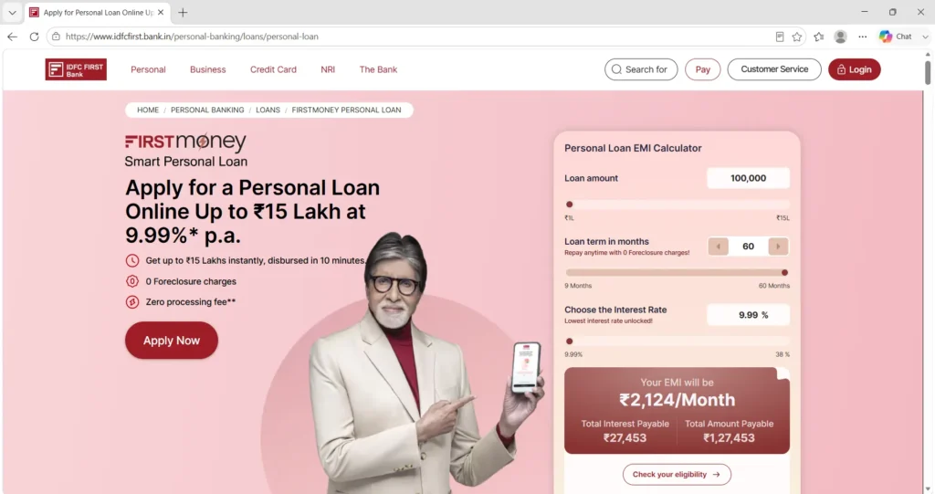 IDFC FIRST Bank Personal Loan Page