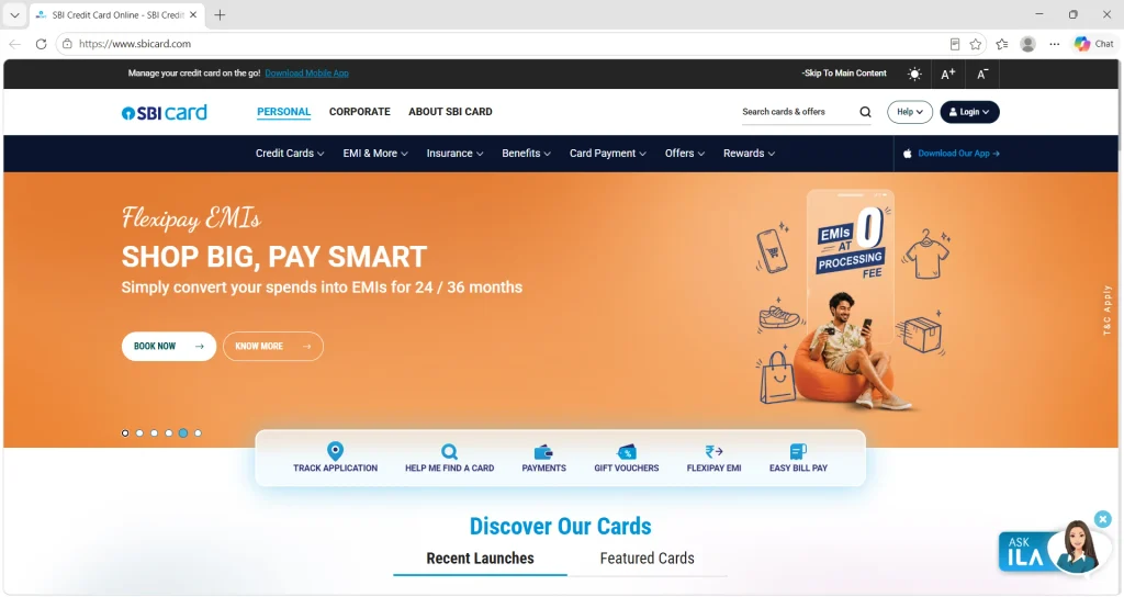 SBI Card Home Page